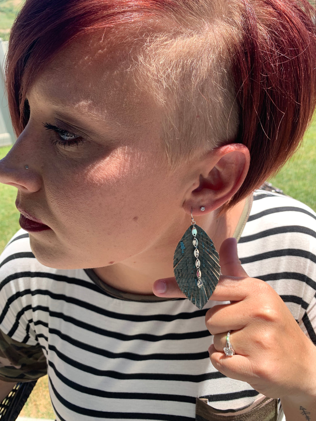 Teal & Gray Leather Earrings
