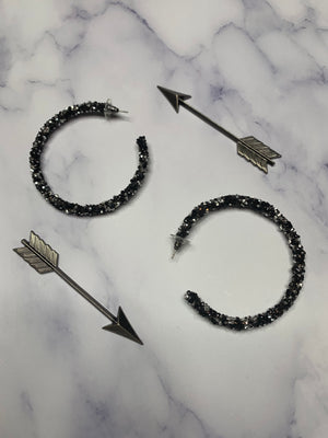 Glitter Encrusted Black Hoops